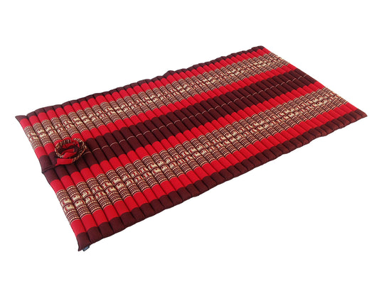 Thai Kapok XL Roll-Up Floor Mattress for Yoga, Massage & Meditation (Red with Elephants)