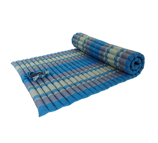 Thai Kapok XL Roll-Up Floor Mattress for Yoga, Massage & Meditation (Blue)