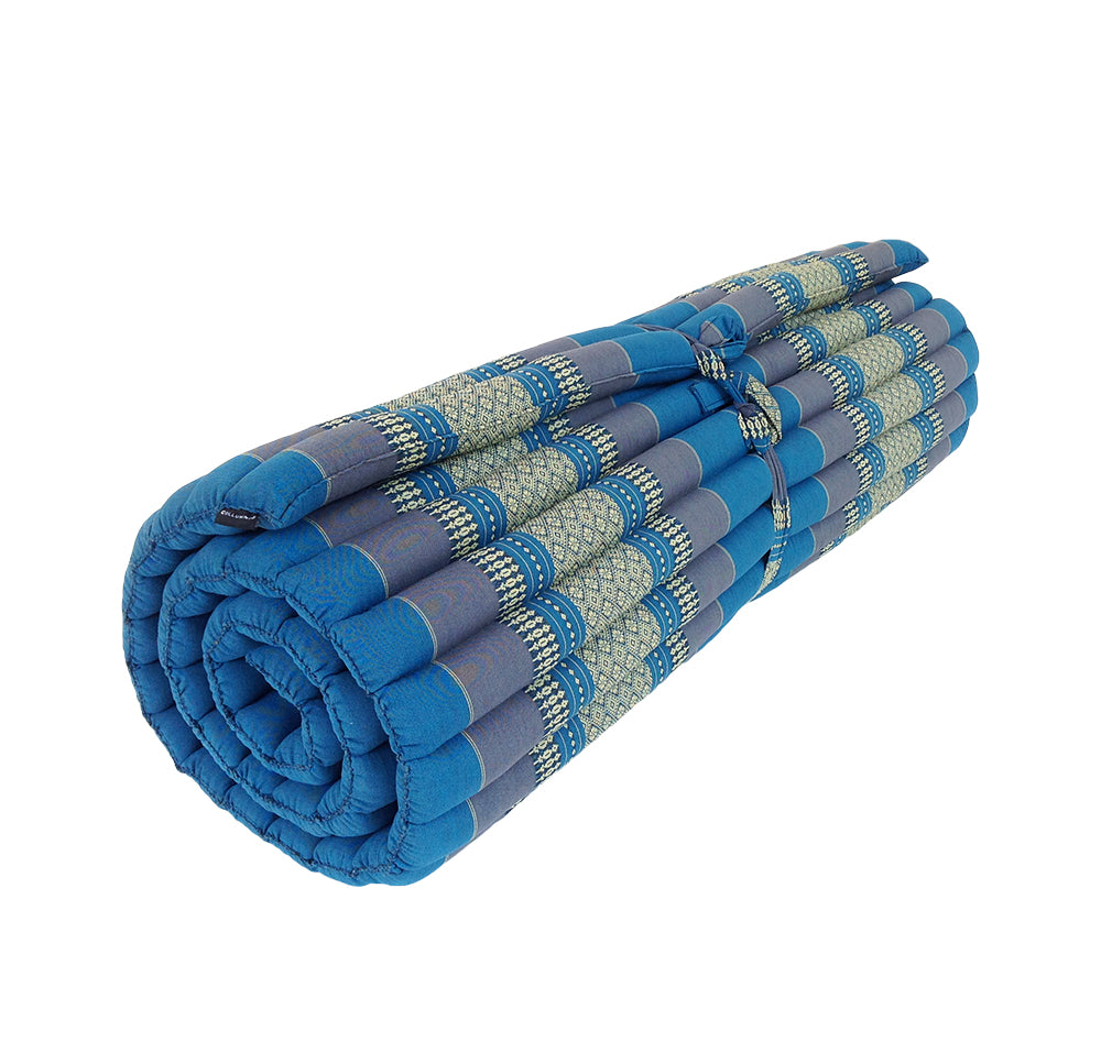 Thai Kapok XL Roll-Up Floor Mattress for Yoga, Massage & Meditation (Blue)