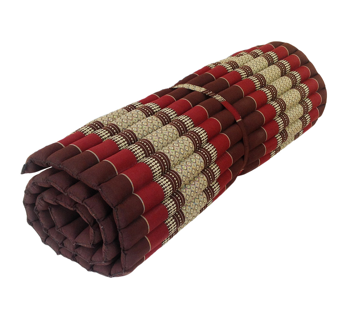 Thai Kapok XL Roll-Up Floor Mattress for Yoga, Massage & Meditation (Burgundy and Brown)