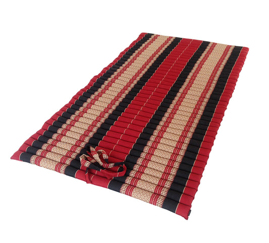 Thai Kapok XL Roll-Up Floor Mattress for Yoga, Massage & Meditation (Black and Red)