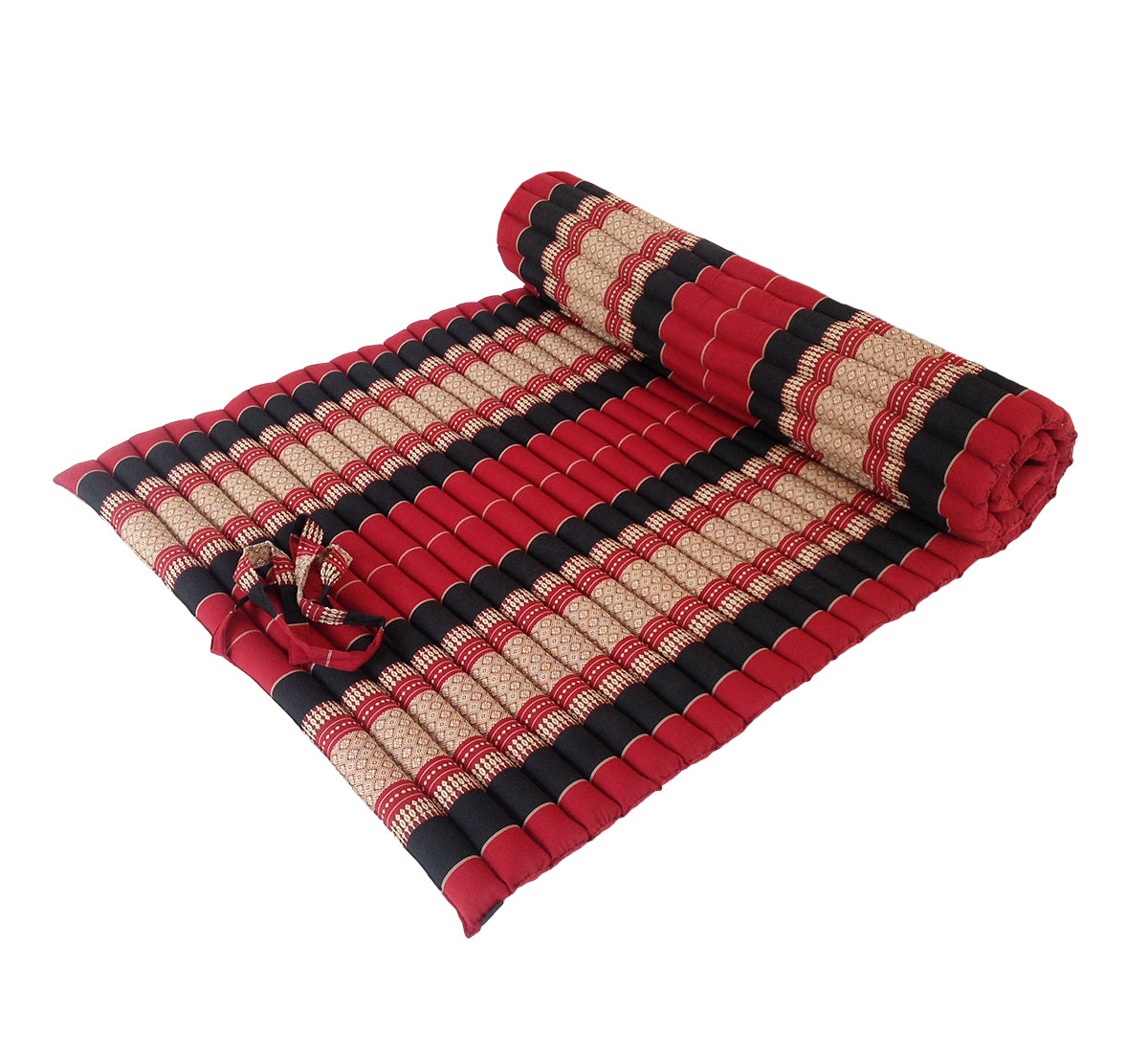 Thai Kapok XL Roll-Up Floor Mattress for Yoga, Massage & Meditation (Black and Red)