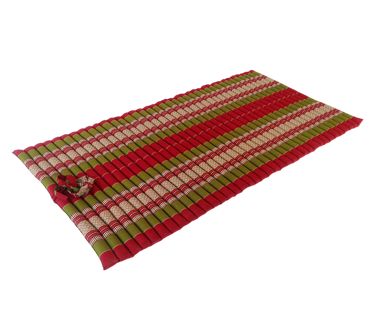 Thai Kapok XL Roll-Up Floor Mattress for Yoga, Massage & Meditation (Green and Burgundy)