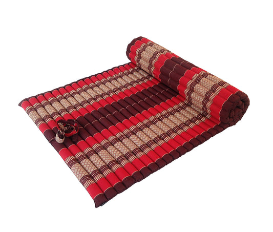 Thai Kapok XL Roll-Up Floor Mattress for Yoga, Massage & Meditation (Red and Maroon)
