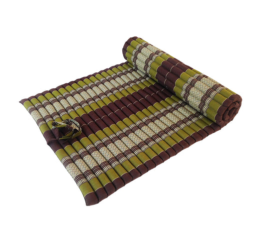Thai Kapok XL Roll-Up Floor Mattress for Yoga, Massage & Meditation (Green and Brown)