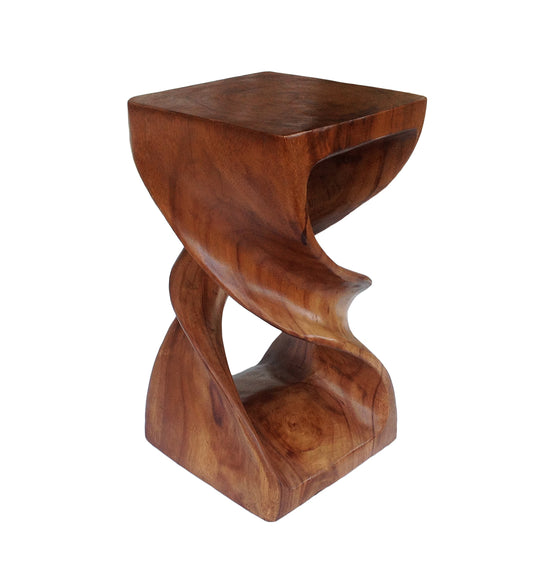 Collumino 20” (51cm) Solid Suar Wood Double Twist Side Table – Caramel Brown End Table & Accent Stool