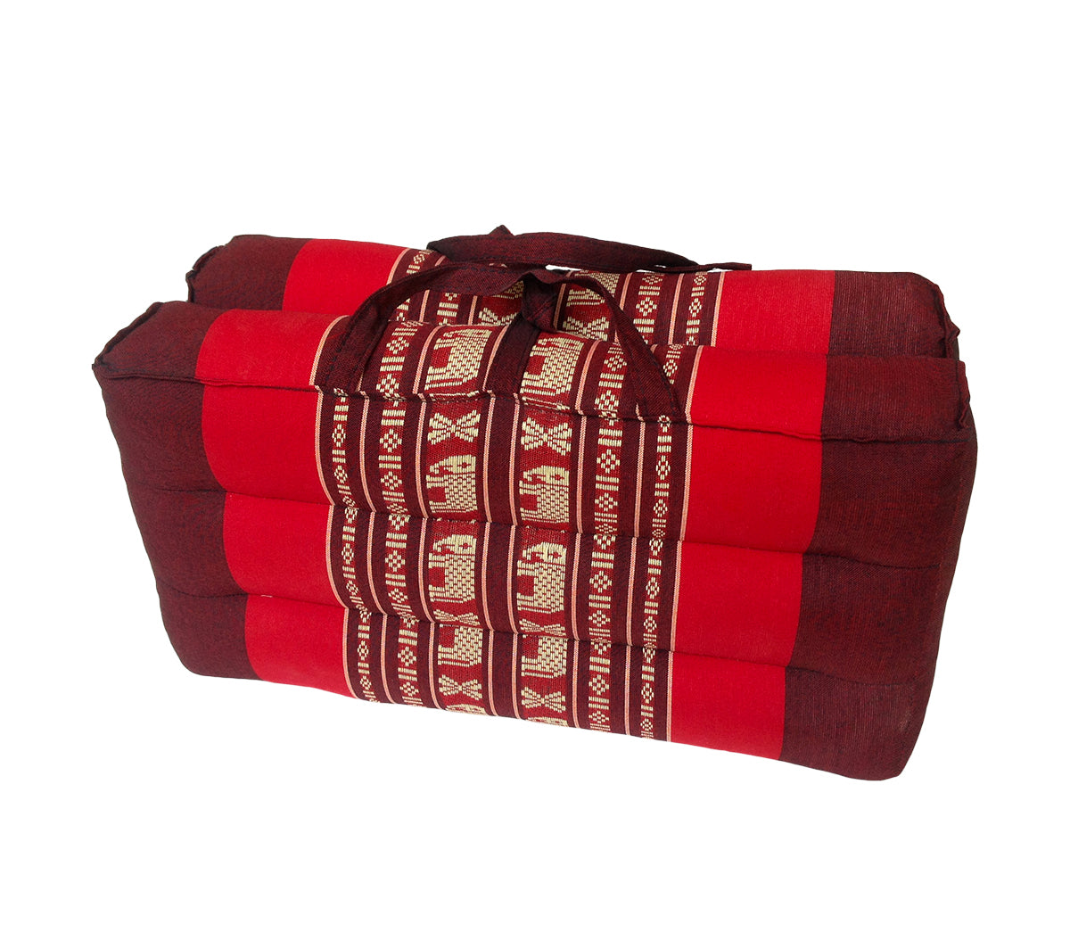 Traditional Thai Kapok Meditation Cushion for Yoga, Floor Seating & Mindfulness – Organic Foldable Yoga Cushion with Handle (Red with Elephants)