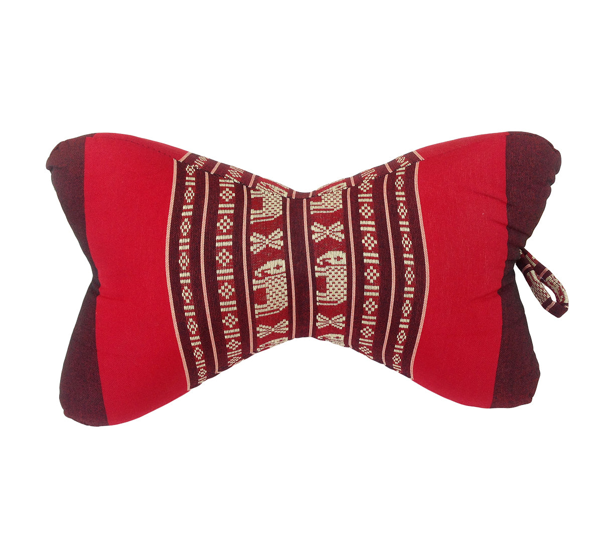 Collumino Traditional Thai Kapok Neck Support Pillow – Organic Firm Yoga & Massage Bolster Cushion (30 x 15cm) Portable Headrest & Knee Support (Red with Elephants)
