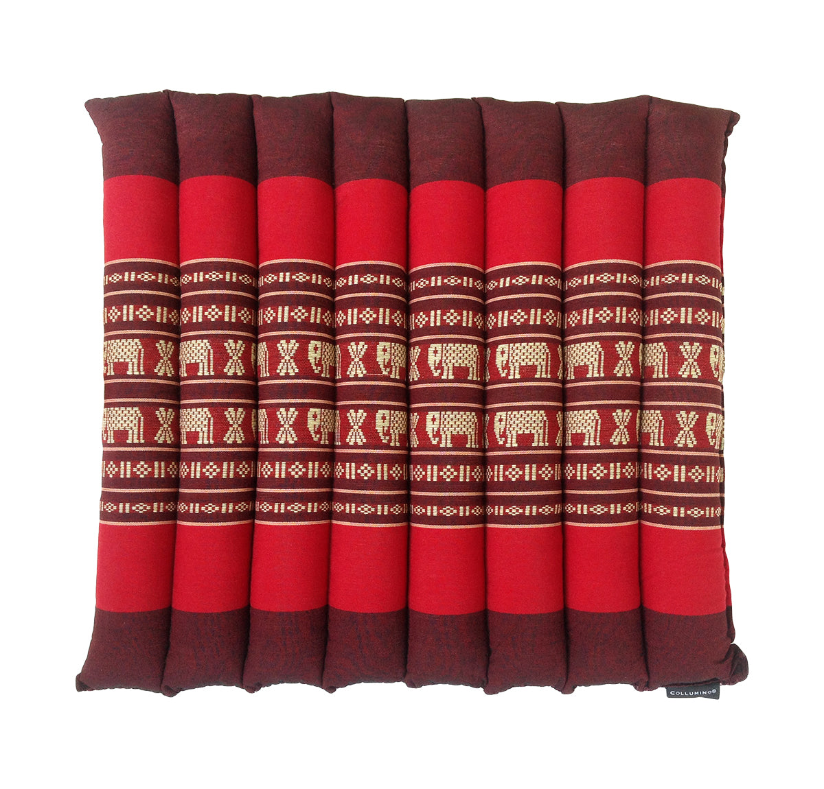 Collumino Thai Kapok Roll-Up Floor Cushion | Portable Meditation Yoga and Prayer Seat Pad 38x38cm (Red with Elephants)