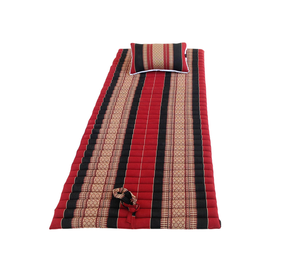 Thai Kapok Roll Up Floor & Topper Mattress & Pillow Set – Medium (200 × 80cm) - Black & Red