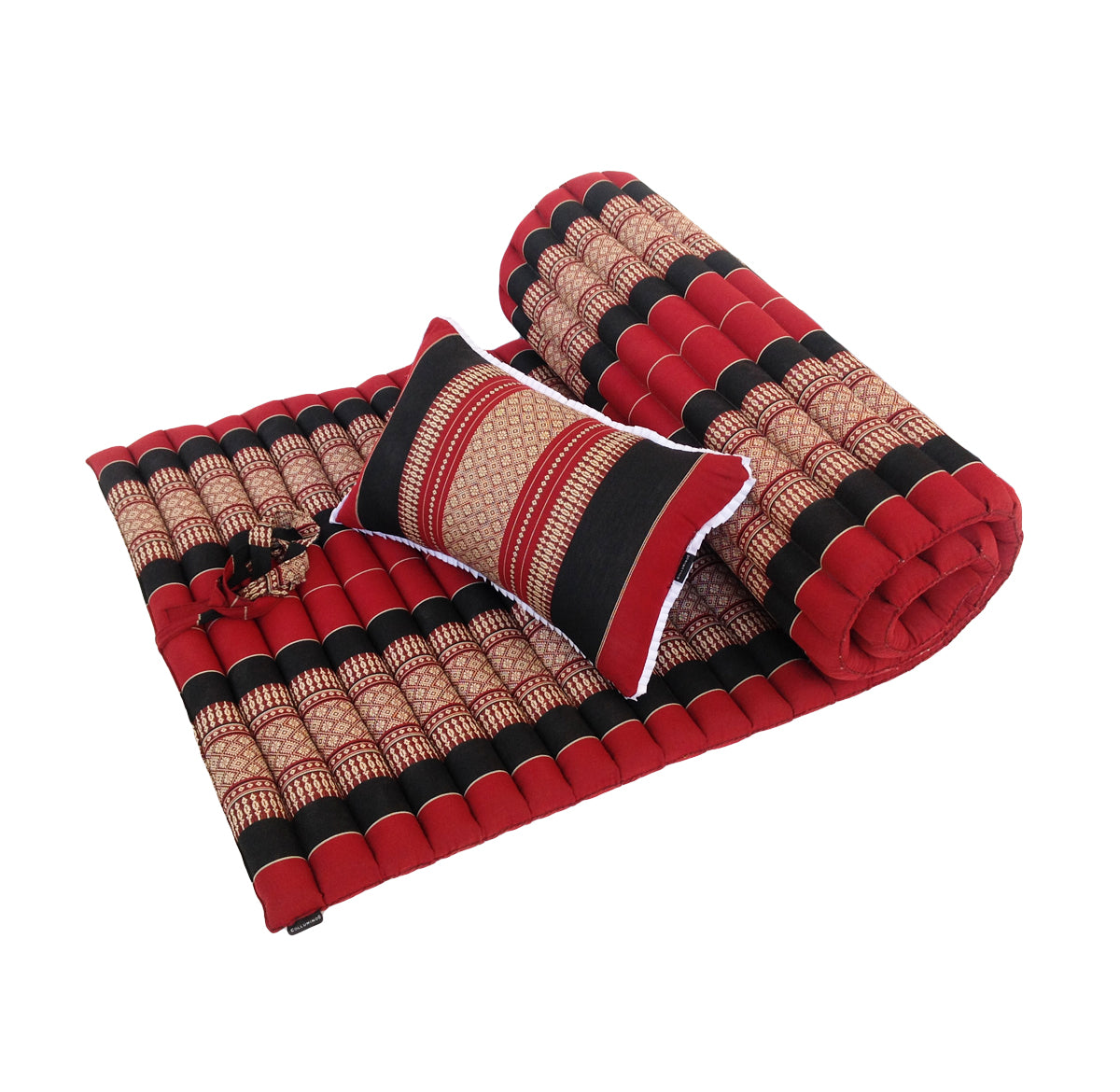 Thai Kapok Roll Up Floor & Topper Mattress & Pillow Set – Medium (200 × 80cm) - Black & Red