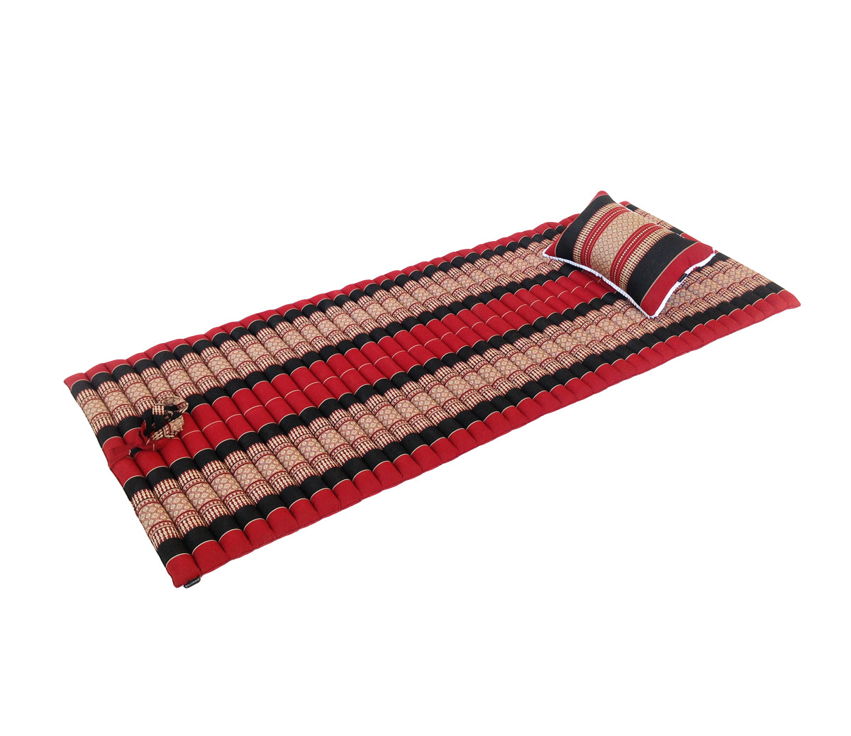 Thai Kapok Roll Up Floor & Topper Mattress & Pillow Set – Medium (200 × 80cm) - Black & Red