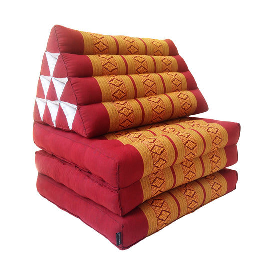 Thai Kapok Floor Mattress 3-Fold with Triangle Cushion and Zafu – Oriental Style Seating for Yoga, Massage & Relaxation (Copper, Burgundy)