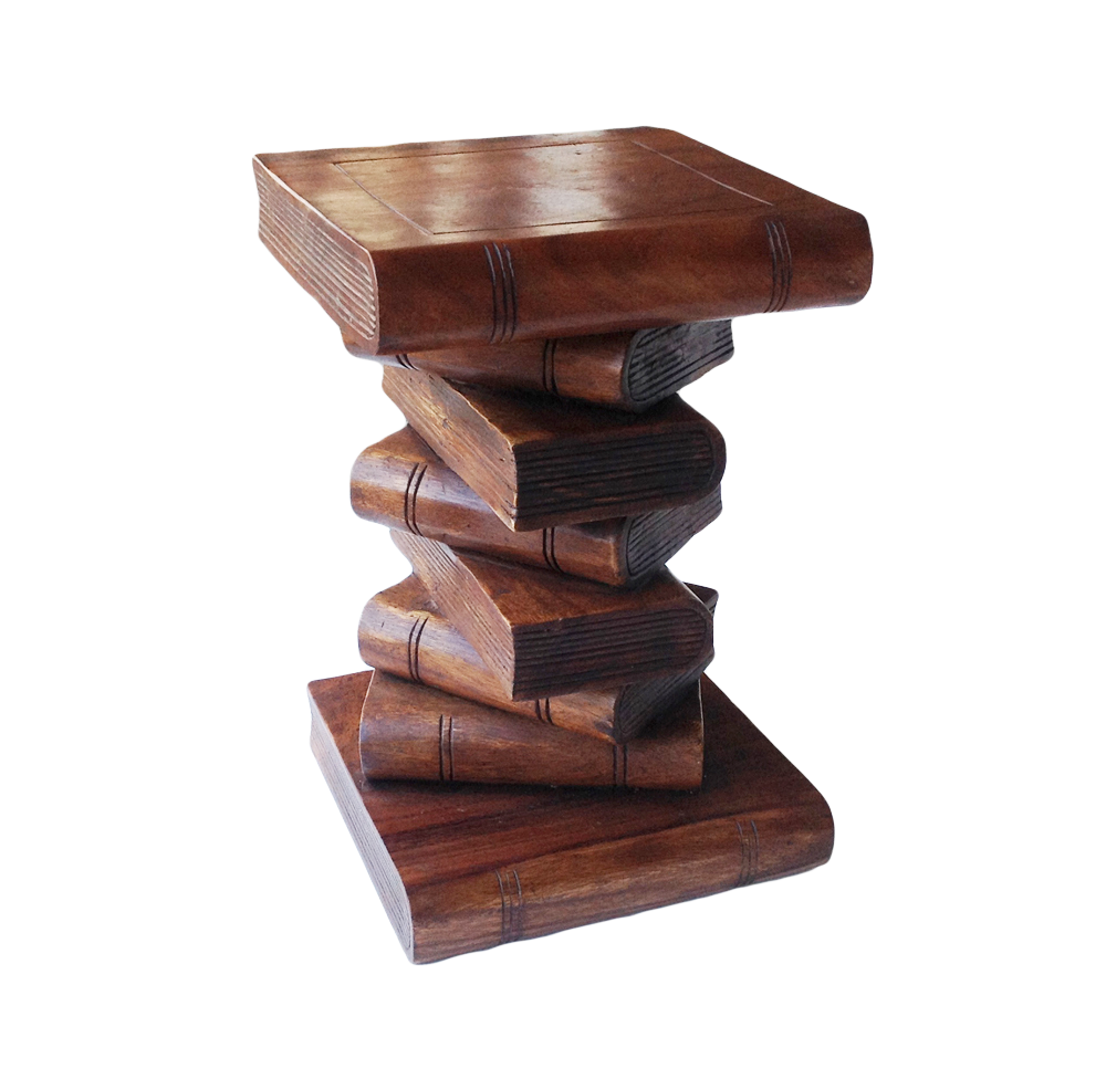 Collumino 20” (51cm) Solid Suar Wood Book Stack Side Table – Caramel Brown End Table & Accent Stool