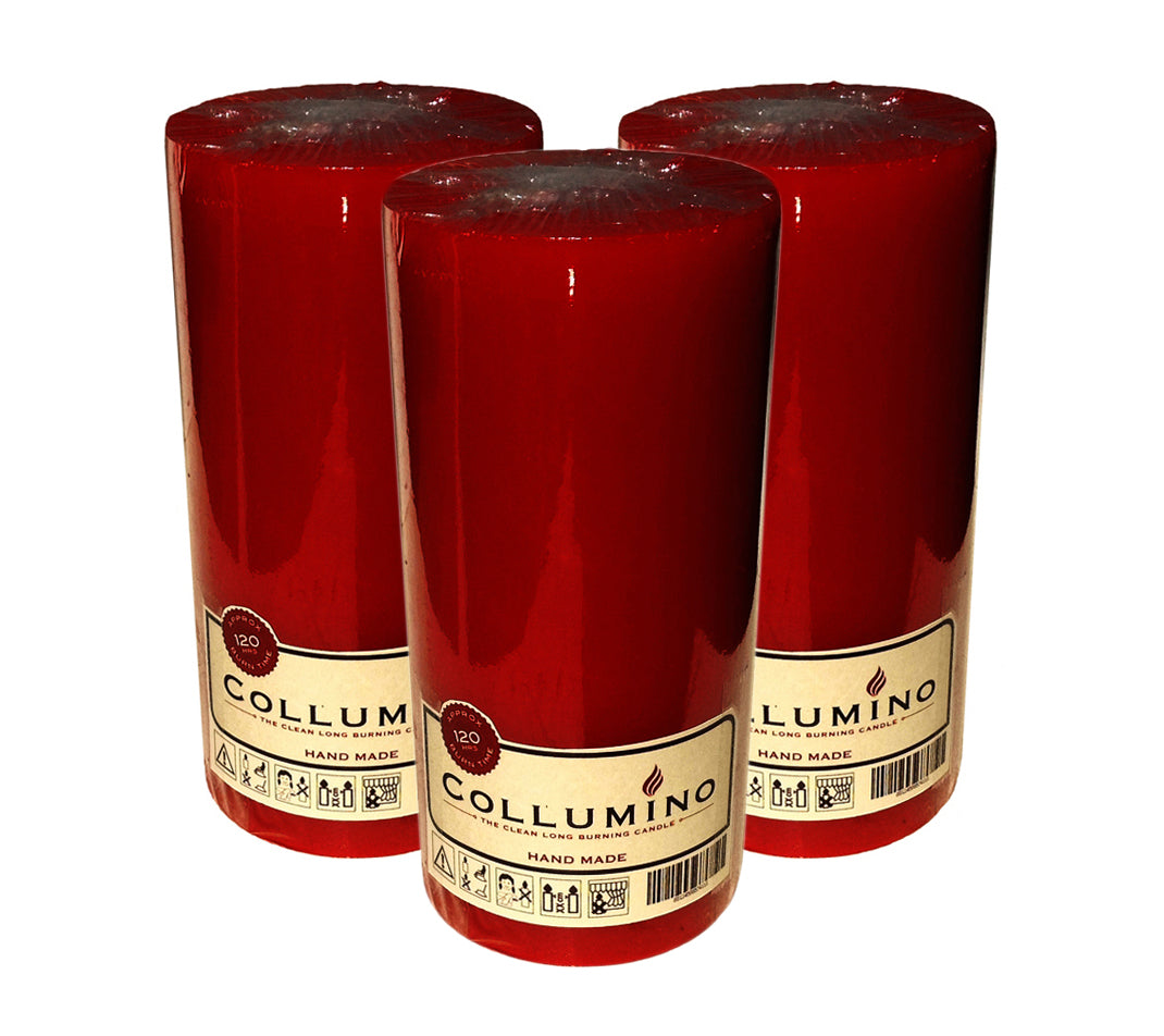 Wine Red Pillar Candle size 15 x 7cm, 3-Pack | Collumino