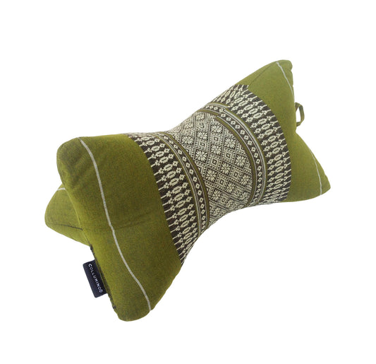 Collumino Traditional Thai Kapok Neck Support Pillow – Organic Firm Yoga & Massage Bolster Cushion (30 x 15cm) Portable Headrest & Knee Support (Green)