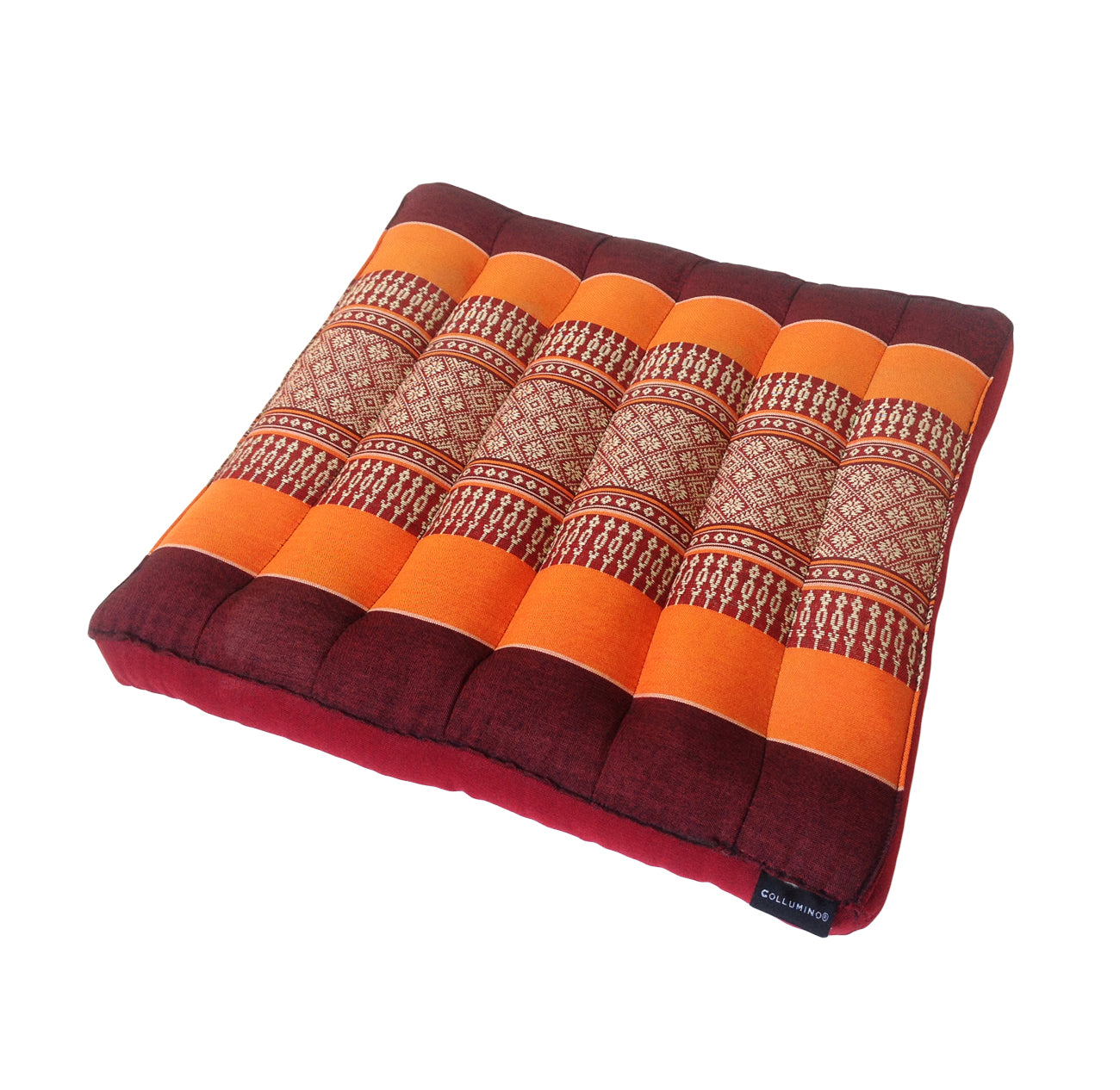 Thai Kapok Meditation Floor Cushion 40cm | Firm Yoga & Prayer Seat (Orange and Maroon)