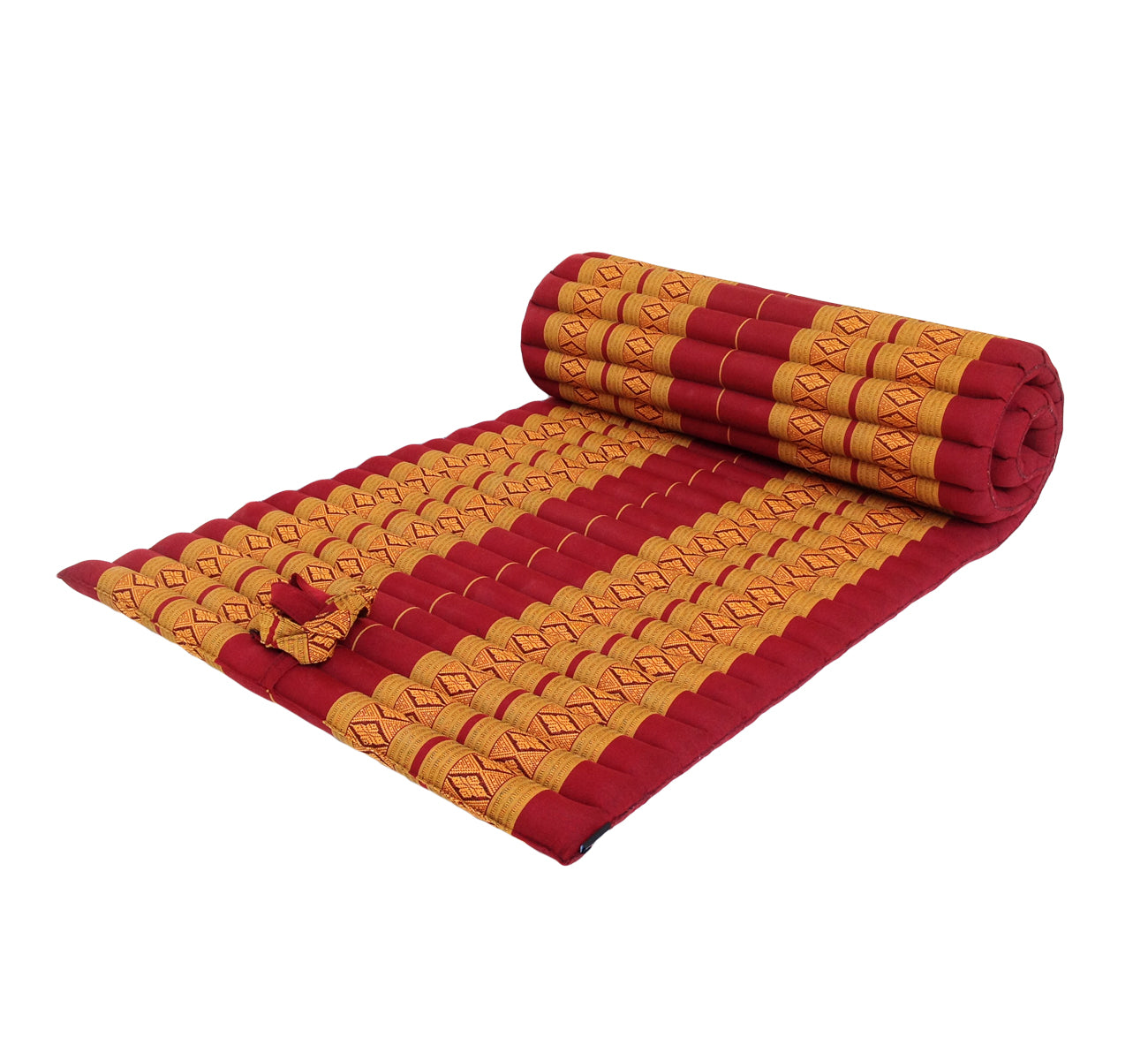 Thai Kapok Roll Up Floor & Topper Mattress – Medium 200 × 80cm - Copper & Burgundy