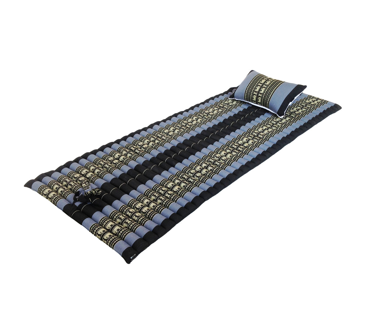 Thai Kapok Roll Up Floor & Topper Mattress & Pillow Set – Medium (200 × 80cm) - Navy Blue & Elephants