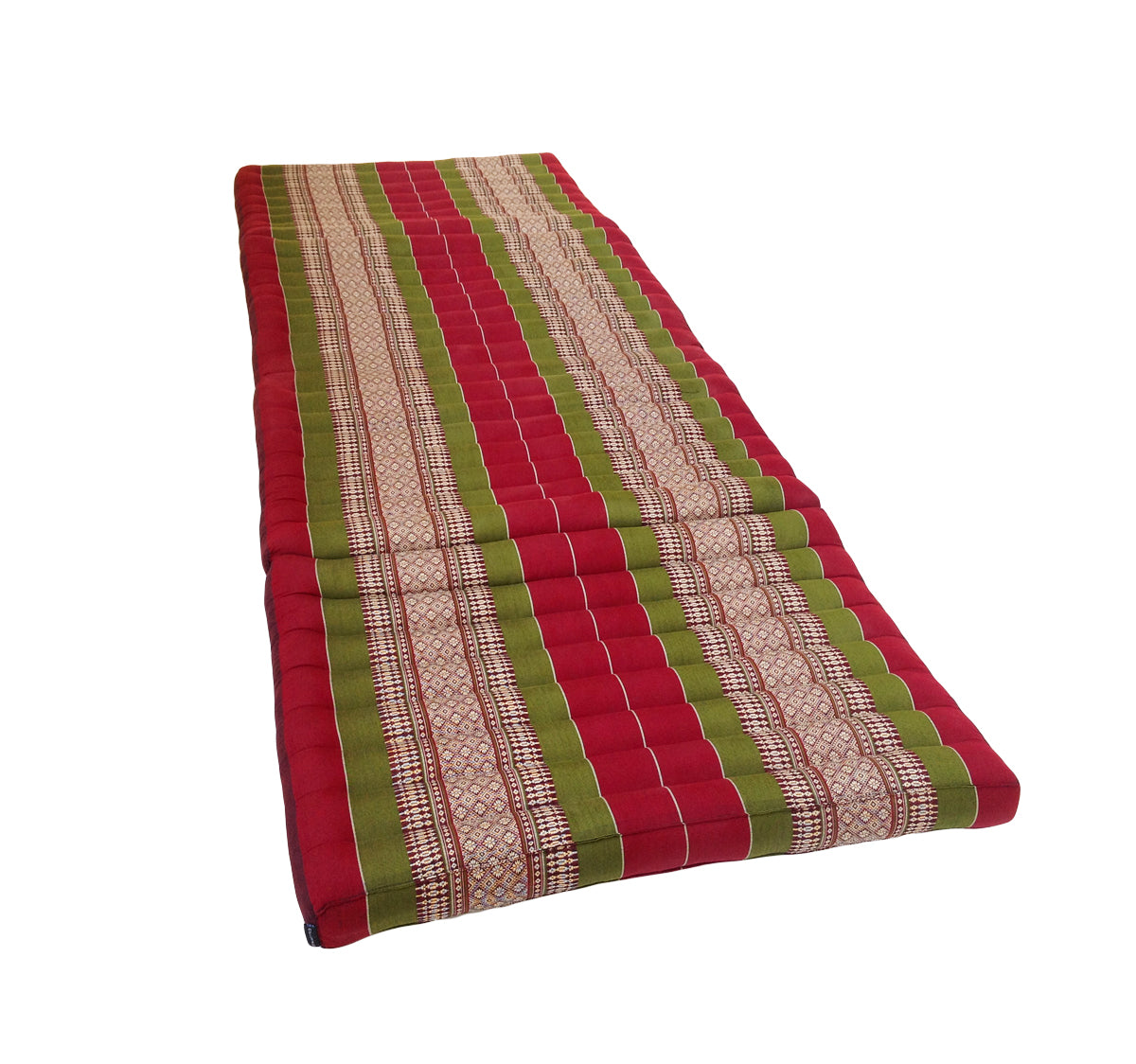 Thai Kapok Folding Floor Mattress – Single (200 × 80 cm) Natural Firm Support for Yoga, Meditation, Massage & Guest Bed, Indoor & Outdoor Use (Green and Burgundy)