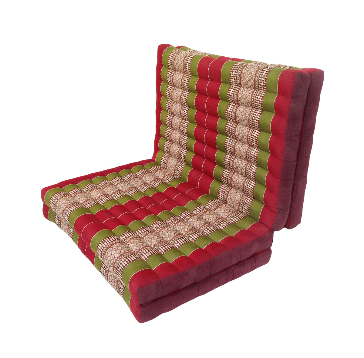 Thai Kapok Folding Floor Mattress – Single (200 × 80 cm) Natural Firm Support for Yoga, Meditation, Massage & Guest Bed, Indoor & Outdoor Use (Green and Burgundy)