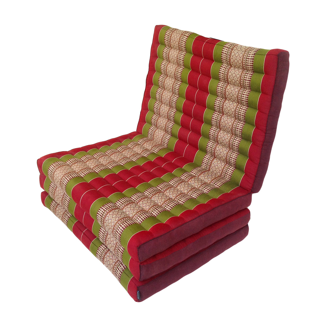 Thai Kapok Folding Floor Mattress – Single (200 × 80 cm) Natural Firm Support for Yoga, Meditation, Massage & Guest Bed, Indoor & Outdoor Use (Green and Burgundy)