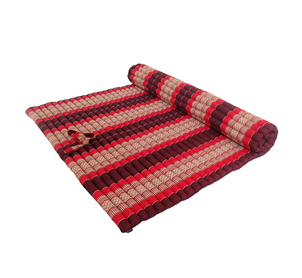 Thai Kapok XXL Roll-Up Double Floor Mattress for Yoga, Massage and Meditation (Red and Maroon)