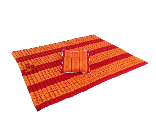Thai Kapok XXL Roll-Up Double Mattress with Matching Pillows for Yoga, Meditation or Guest Bed (Orange and Red)