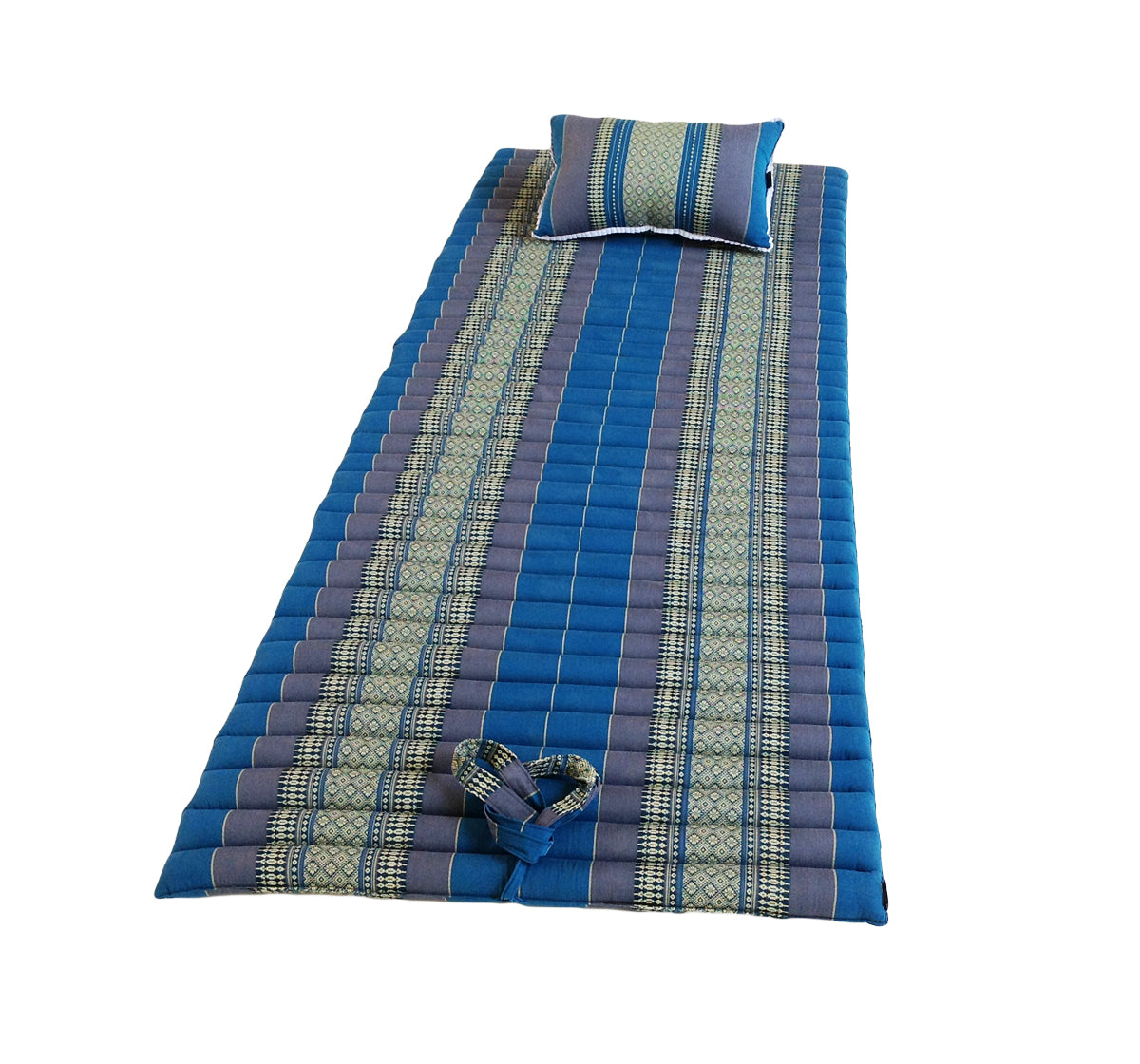 Thai Kapok Roll Up Floor & Topper Mattress & Pillow Set – Medium (200 × 80cm) - Blue