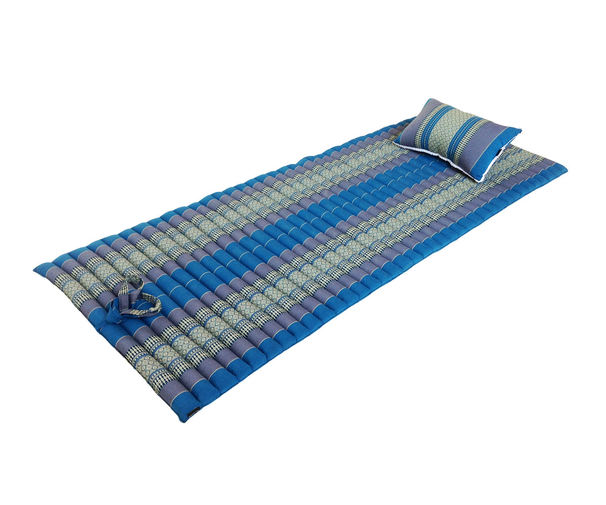 Thai Kapok Roll Up Floor & Topper Mattress & Pillow Set – Medium (200 × 80cm) - Blue
