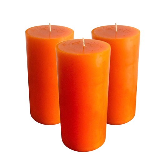Orange Pillar Candle size 15 x 7cm, Pack of 3