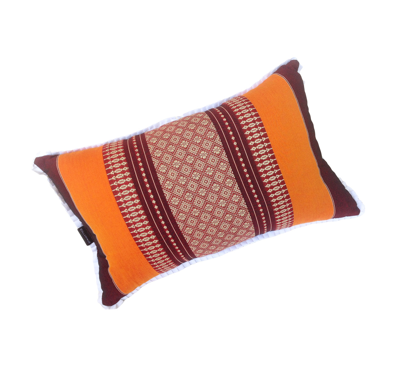 Traditional Thai Kapok Yoga & Meditation Support Pillow – Large Rectangle 45×28cm | Firm Floor Cushion for Yoga, Meditation & Massage (Orange and Maroon)