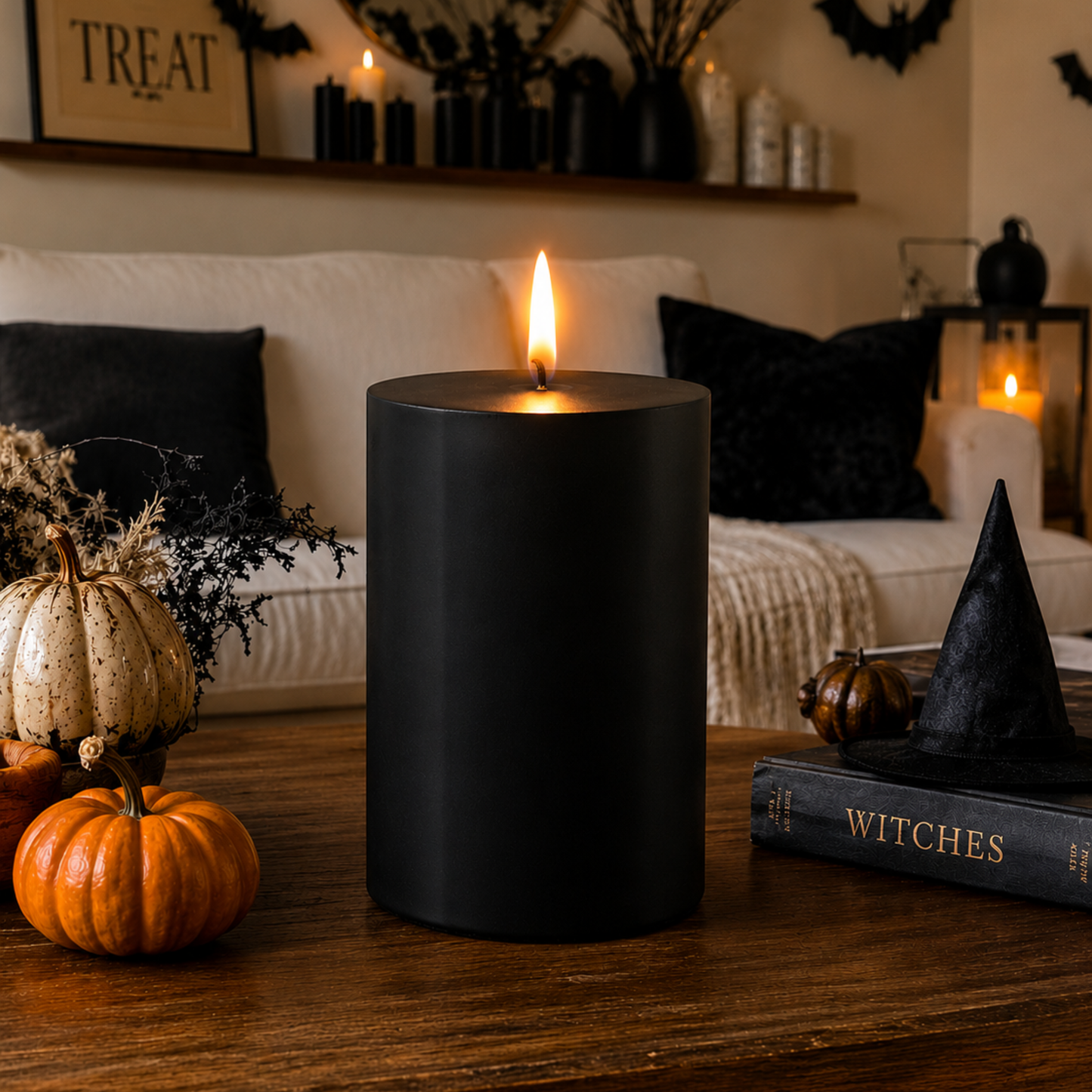 Round Pillar Candle 10 x 7cm Black