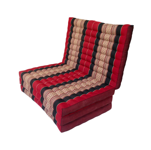 Thai Kapok Folding Floor Mattress – Single (200 × 80 cm) Natural Firm Support for Yoga, Meditation, Massage & Guest Bed, Indoor & Outdoor Use (Black and Red)