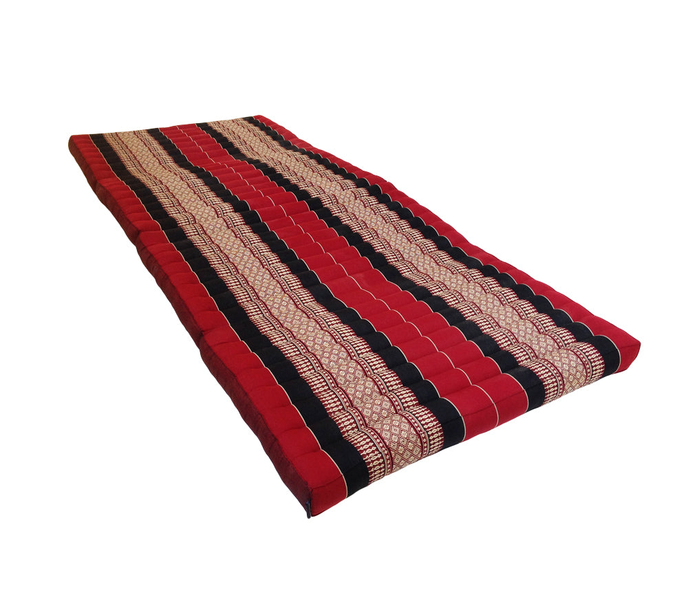 Thai Kapok Folding Floor Mattress – Single (200 × 80 cm) Natural Firm Support for Yoga, Meditation, Massage & Guest Bed, Indoor & Outdoor Use (Black and Red)