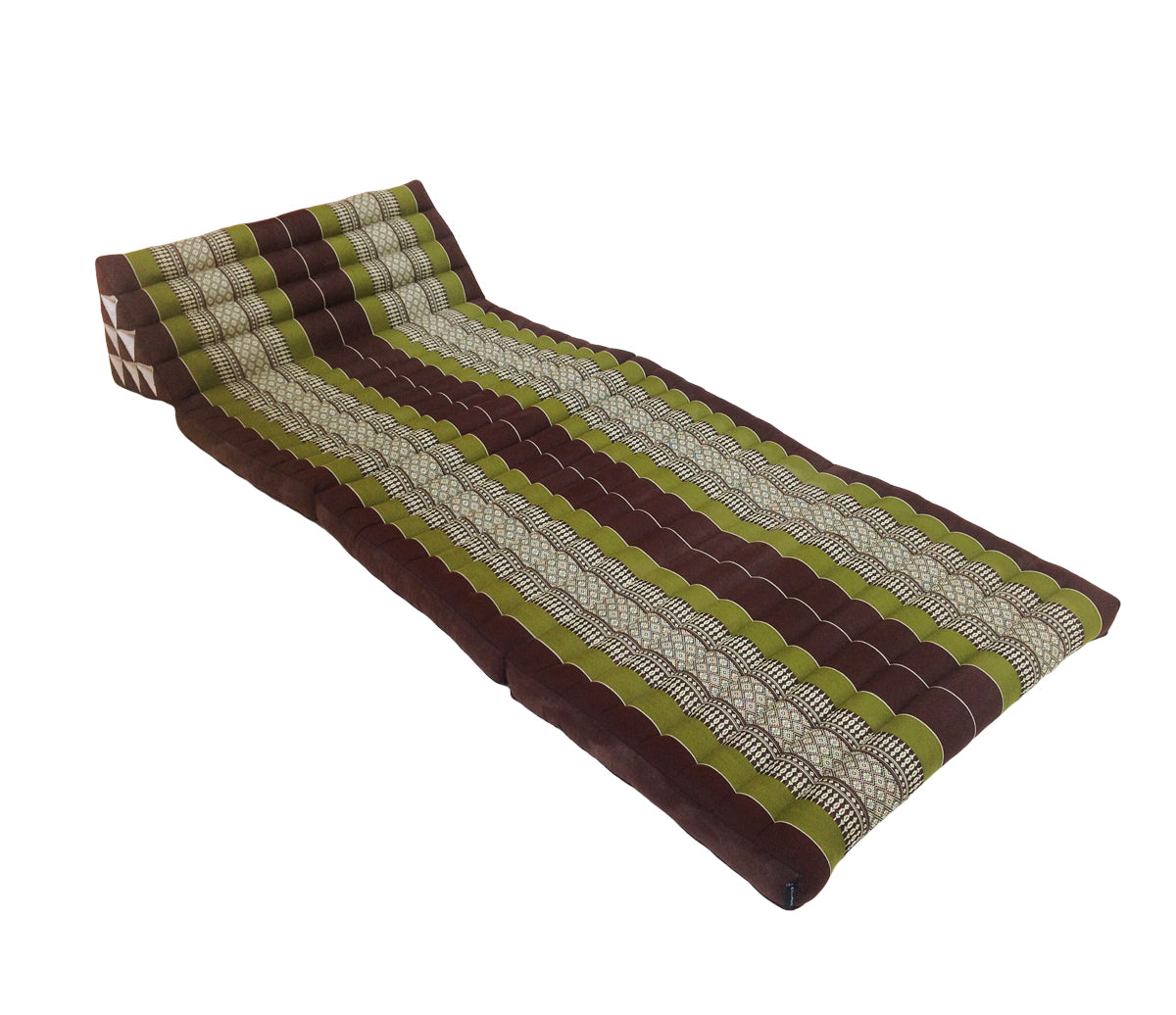Thai Kapok Extra-Wide 3-Fold Floor Cushion Recliner Futon Set – Green & Brown
