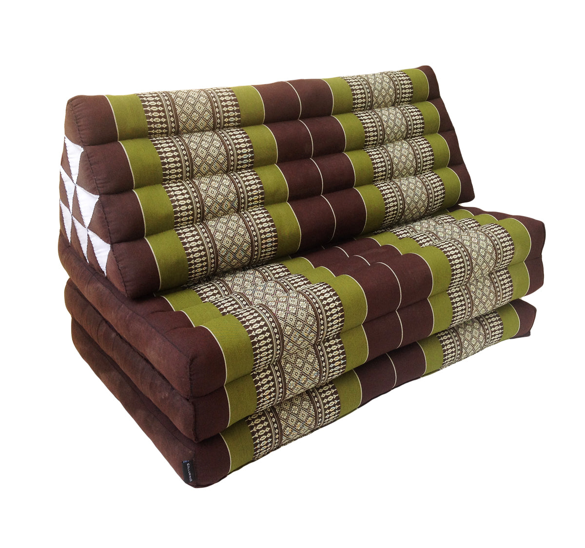 Thai Kapok Extra-Wide 3-Fold Floor Cushion Recliner Futon Set – Green & Brown