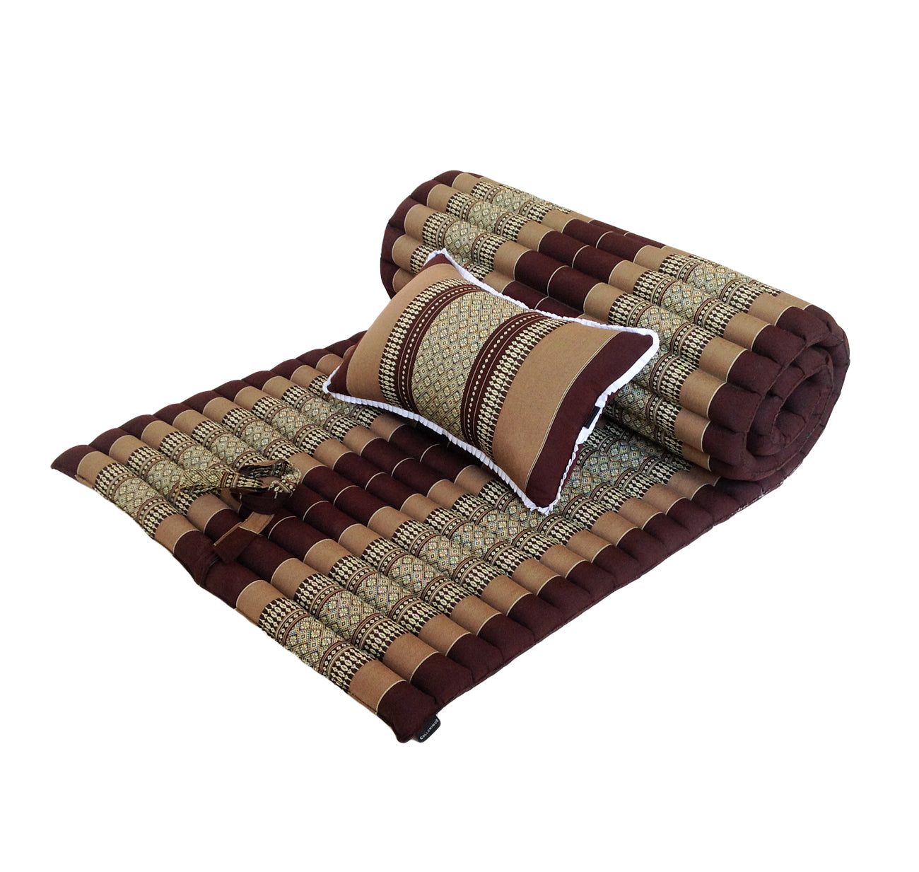 Thai Kapok Roll Up Floor & Topper Mattress & Pillow Set – Medium (200 × 80cm) - Brown