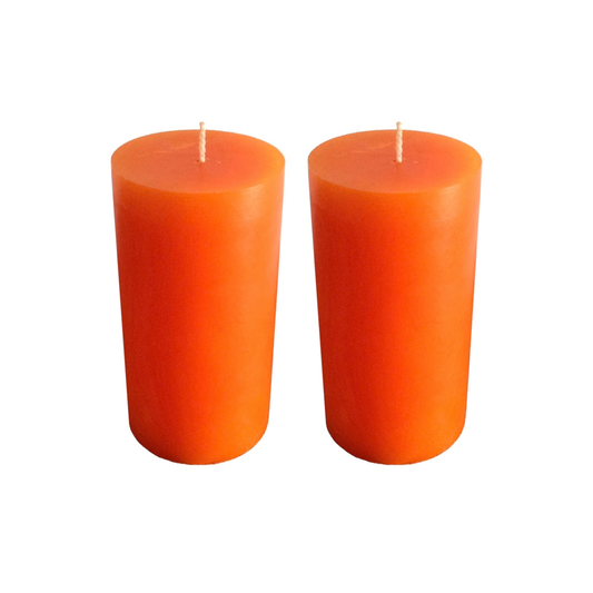 Orange Pillar Candle size 10 x 5.5cm - Pack of 2