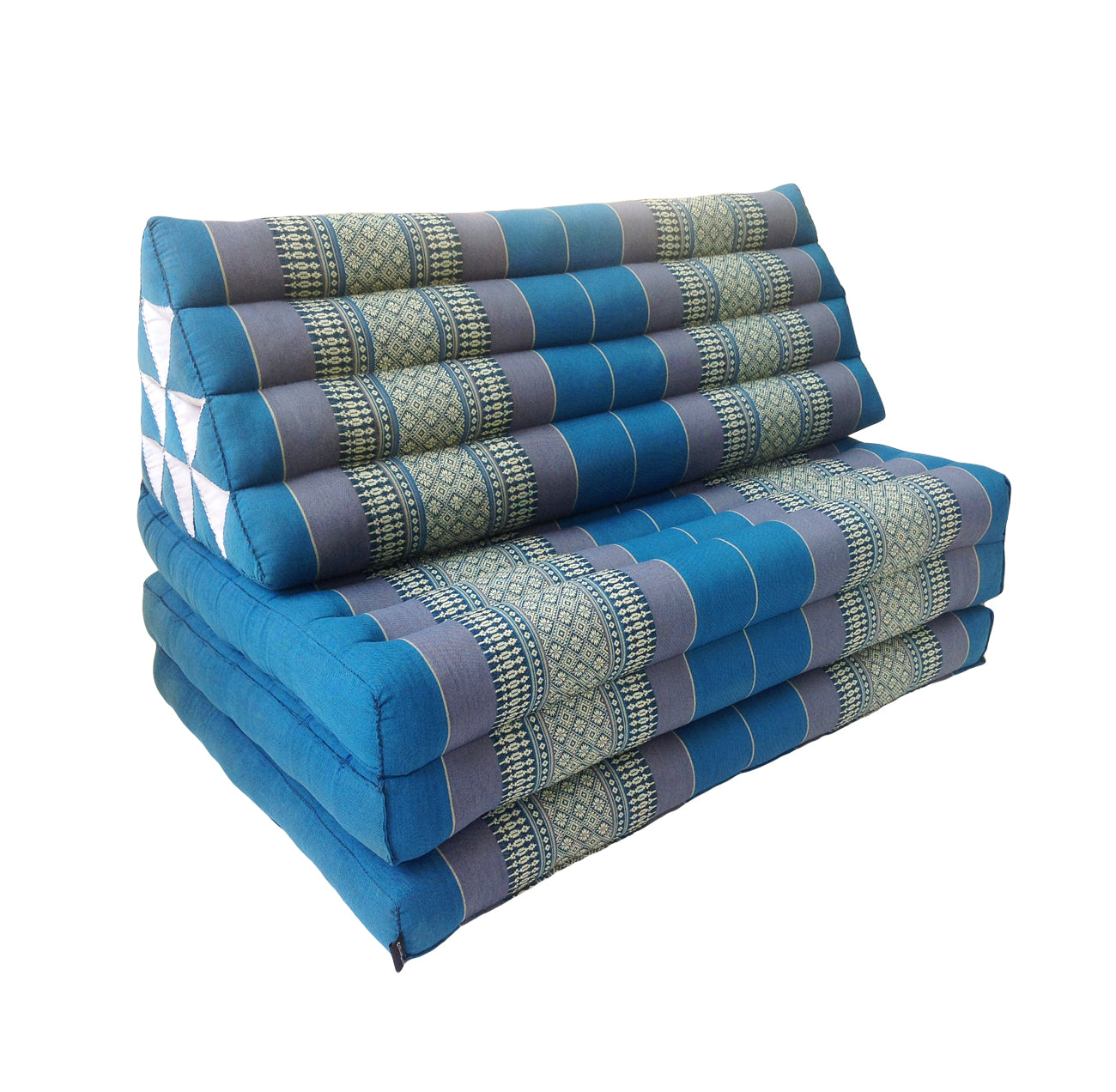 Thai Kapok Extra-Wide 3-Fold Floor Cushion Recliner Futon Set – Blue