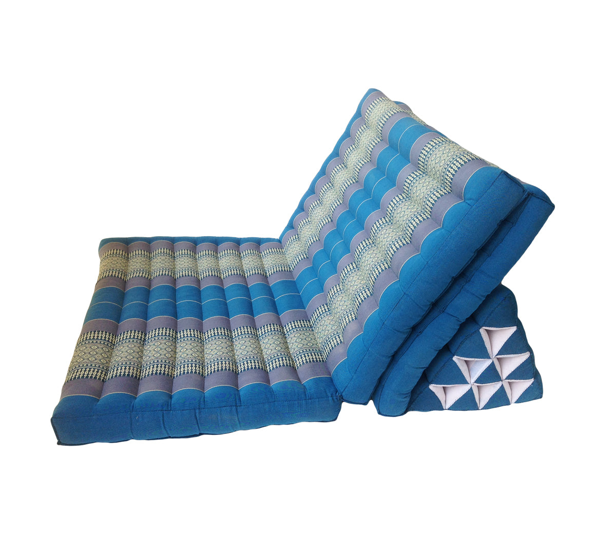 Thai Kapok Extra-Wide 3-Fold Floor Cushion Recliner Futon Set – Blue