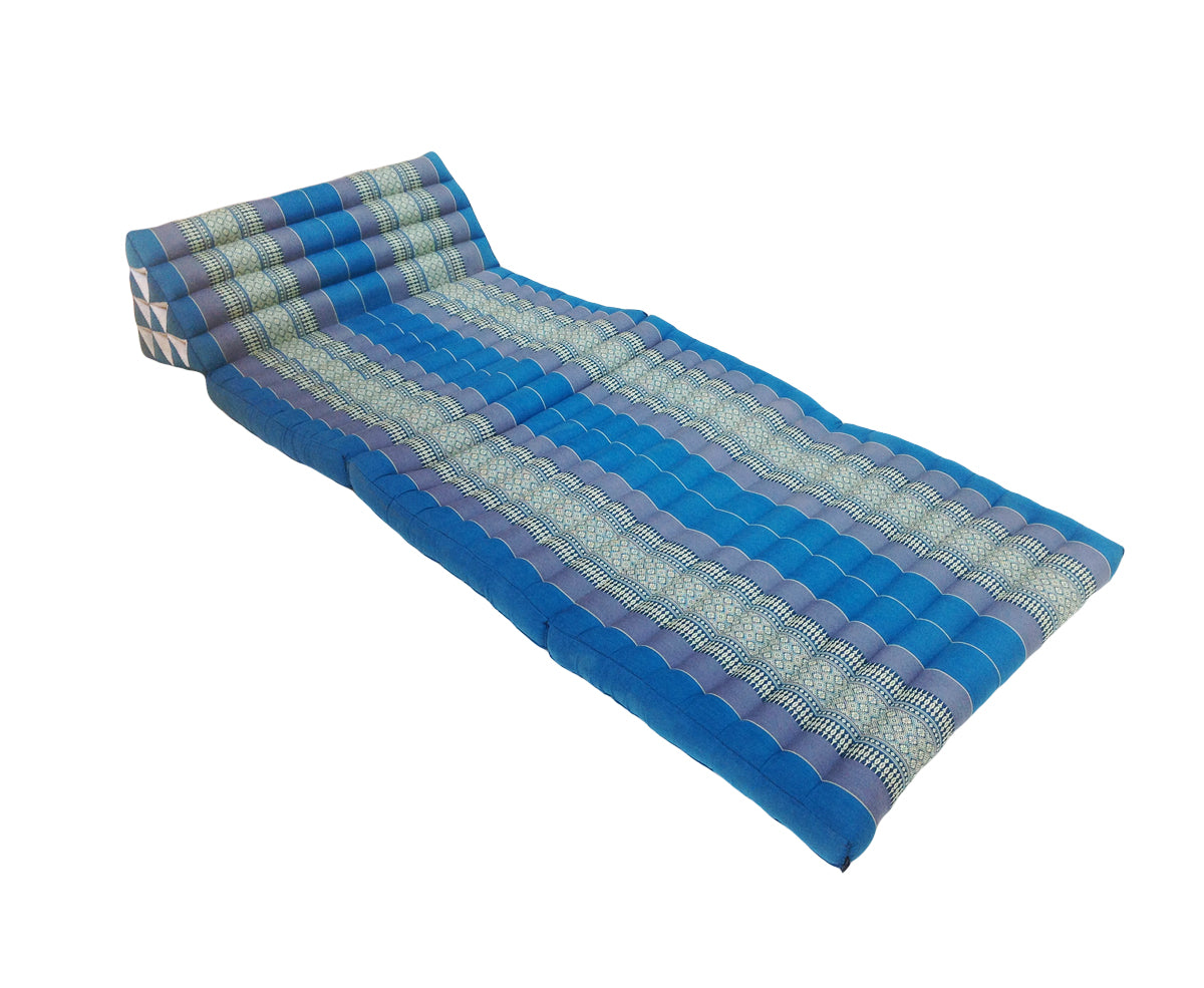 Thai Kapok Extra-Wide 3-Fold Floor Cushion Recliner Futon Set – Blue