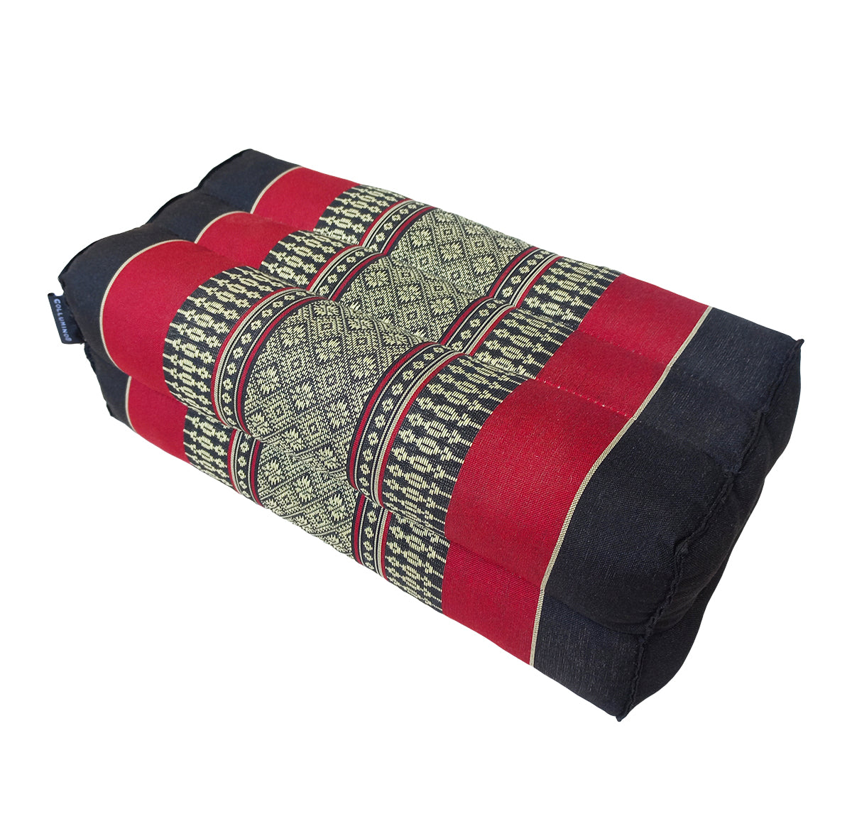 Thai Kapok Yoga & Meditation Cushion Support Block (35 × 15 × 10cm) – Natural Kapok Meditation Seat & Yoga Bolster by Collumino (Red & Black)