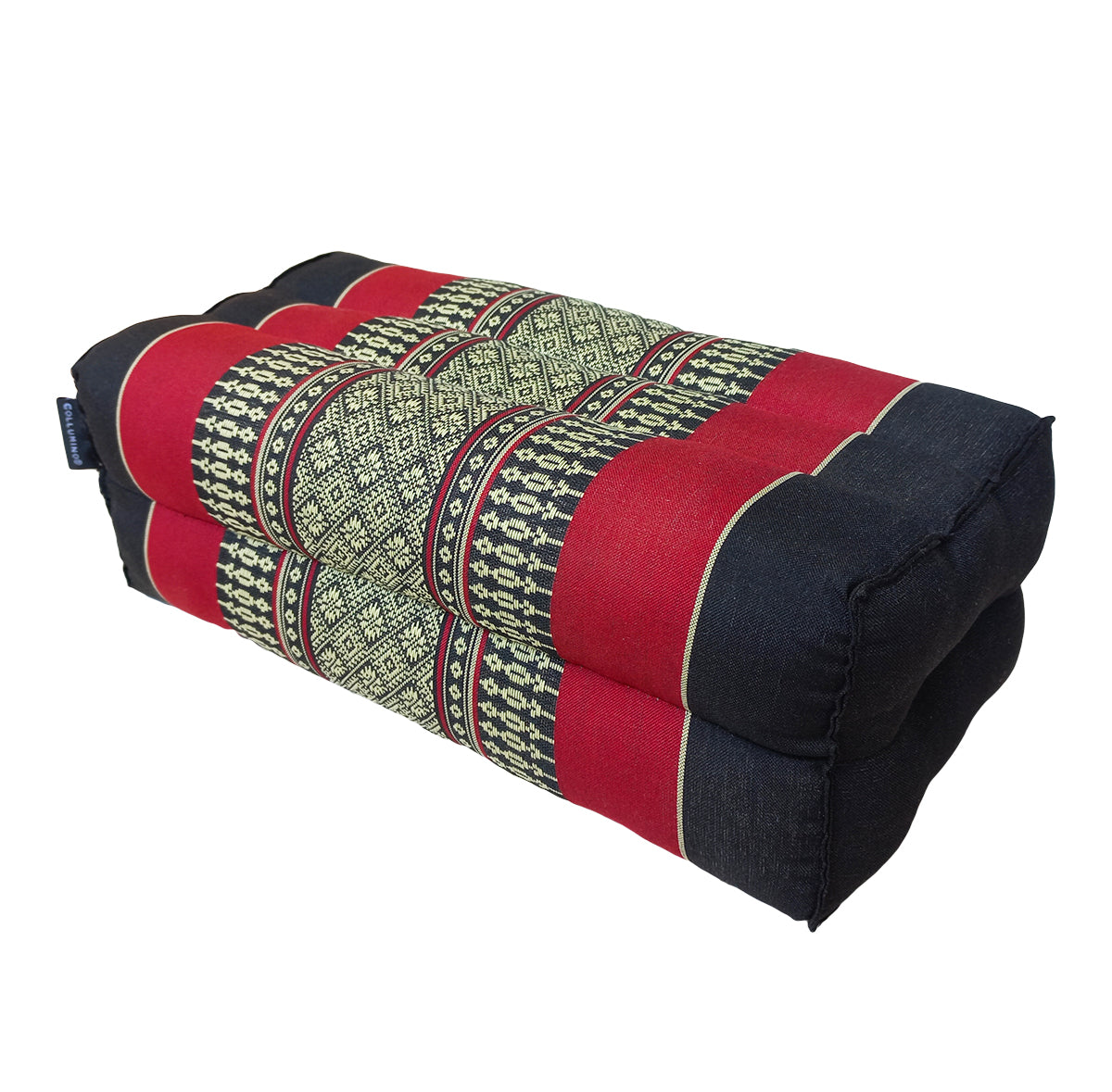 Thai Kapok Yoga & Meditation Cushion Support Block (35 × 15 × 10cm) – Natural Kapok Meditation Seat & Yoga Bolster by Collumino (Red & Black)