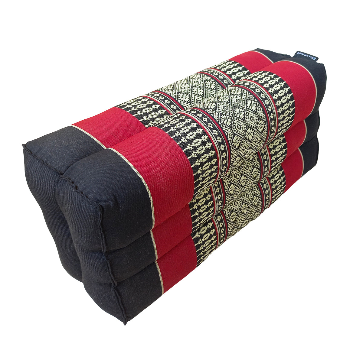 Thai Kapok Yoga & Meditation Cushion Support Block (35 × 15 × 10cm) – Natural Kapok Meditation Seat & Yoga Bolster by Collumino (Red & Black)