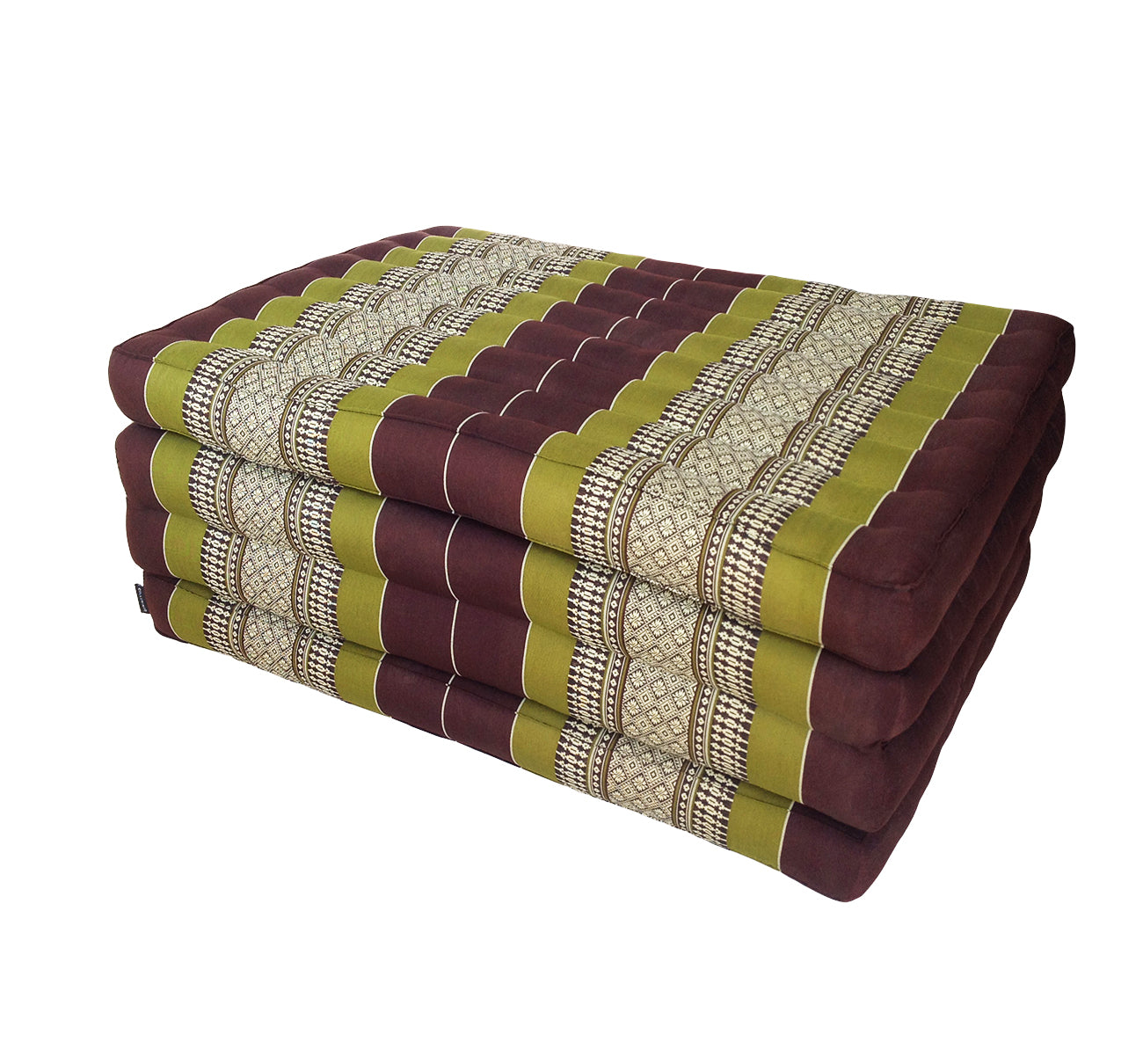 Thai Kapok Folding Floor Mattress – Single (200 × 80 cm) Natural Firm Support for Yoga, Meditation, Massage & Guest Bed, Indoor & Outdoor Use (Green and Brown)