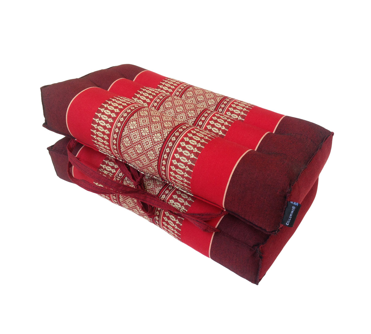 Traditional Thai Kapok Meditation Cushion for Yoga, Floor Seating & Mindfulness – Organic Foldable Yoga Cushion with Handle (Red and Maroon)