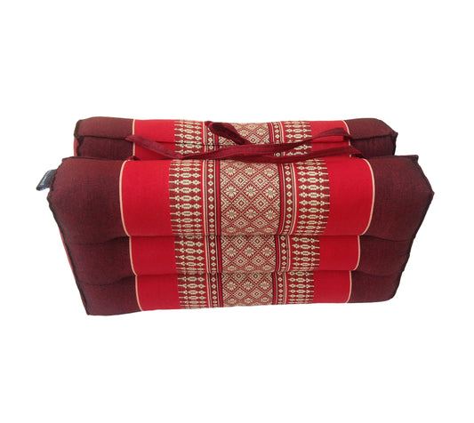 Traditional Thai Kapok Meditation Cushion for Yoga, Floor Seating & Mindfulness – Organic Foldable Yoga Cushion with Handle (Red and Maroon)