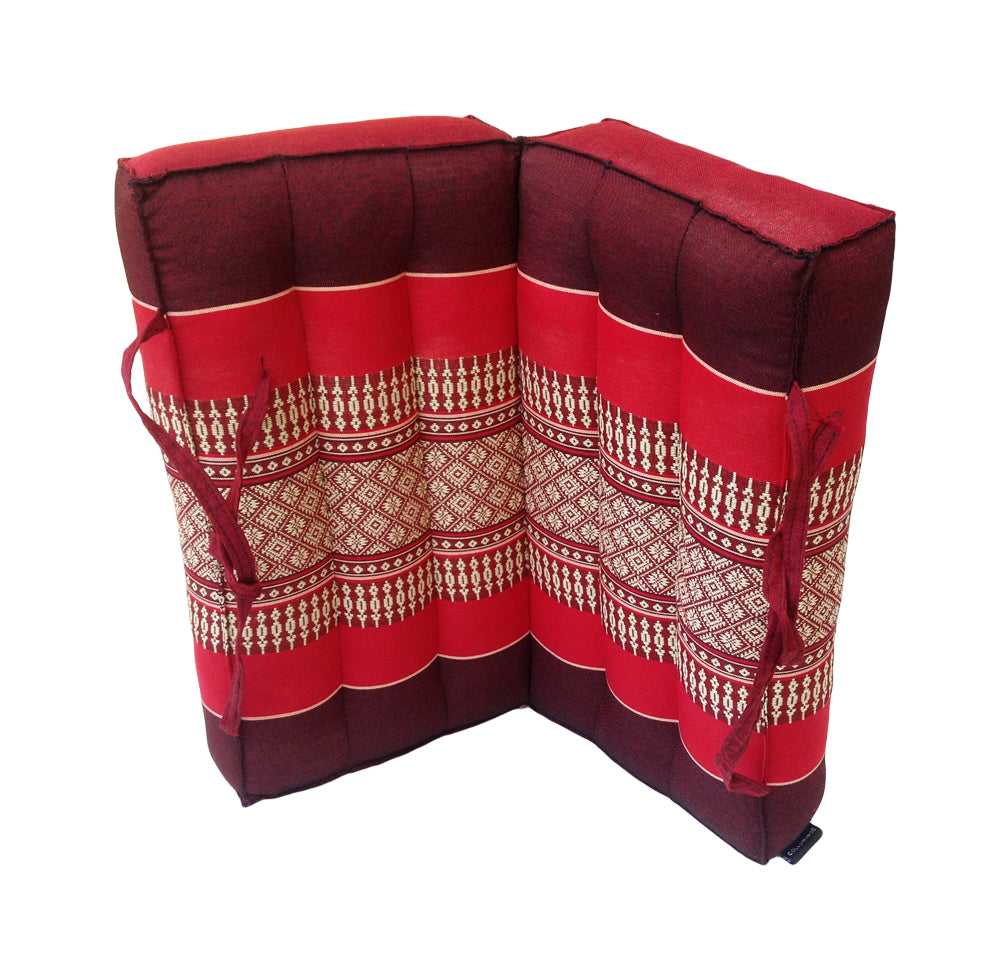 Traditional Thai Kapok Meditation Cushion for Yoga, Floor Seating & Mindfulness – Organic Foldable Yoga Cushion with Handle (Red and Maroon)