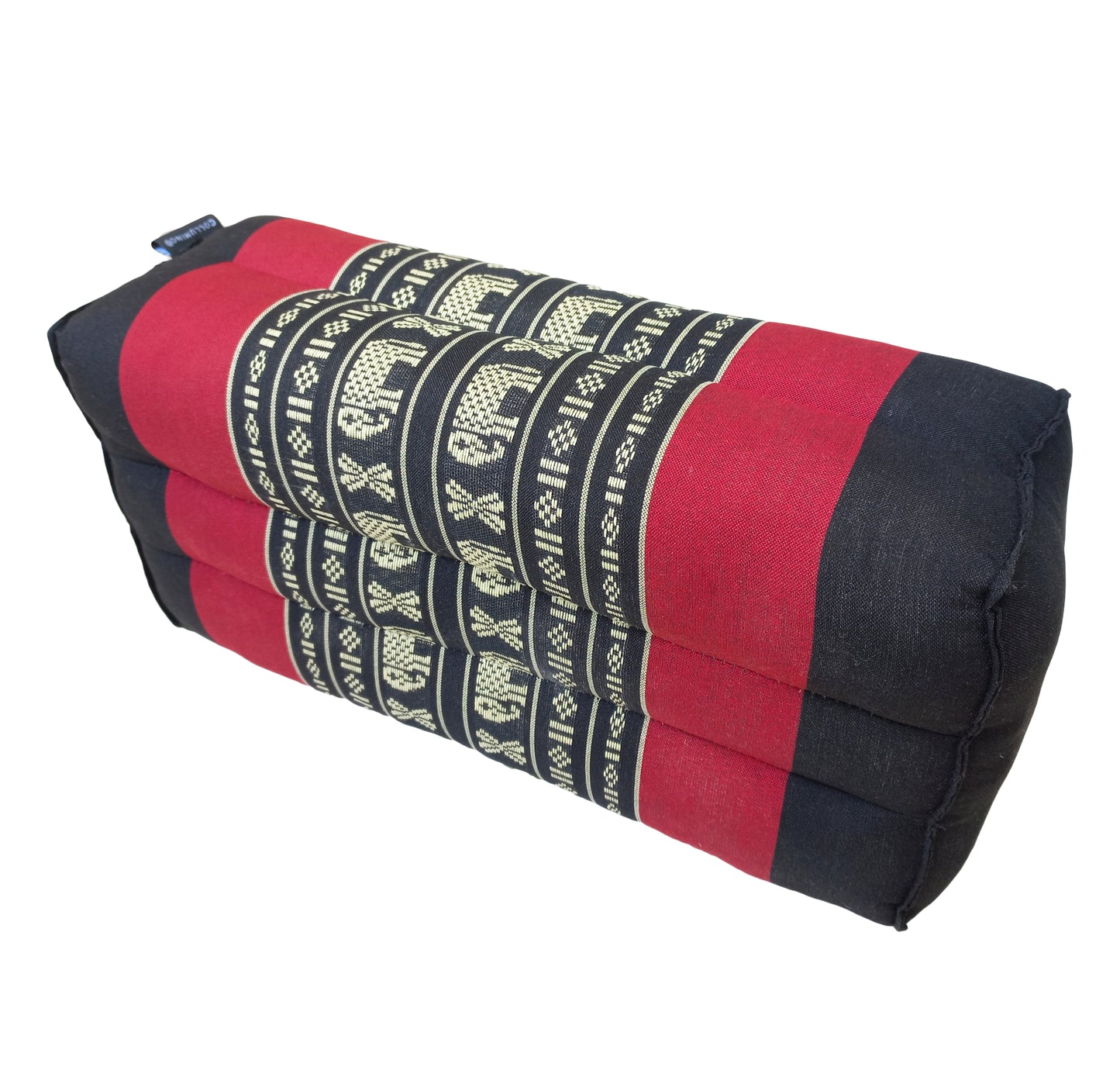 Thai Kapok Yoga & Meditation Cushion Support Block (35 × 15 × 10cm) – Natural Kapok Meditation Seat & Yoga Bolster by Collumino (Red & Black with Elephants)